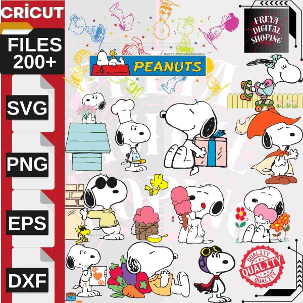 Snoopy SVG and PNG Clip Art Stickers Cricut Printables Cute Freebies