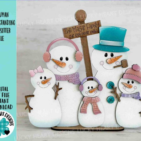 Snowman Family Standing Shelf Sitter File SVG, Glowforge Snowmen Personalized Winter Decor LuckyHeartDesignsCo