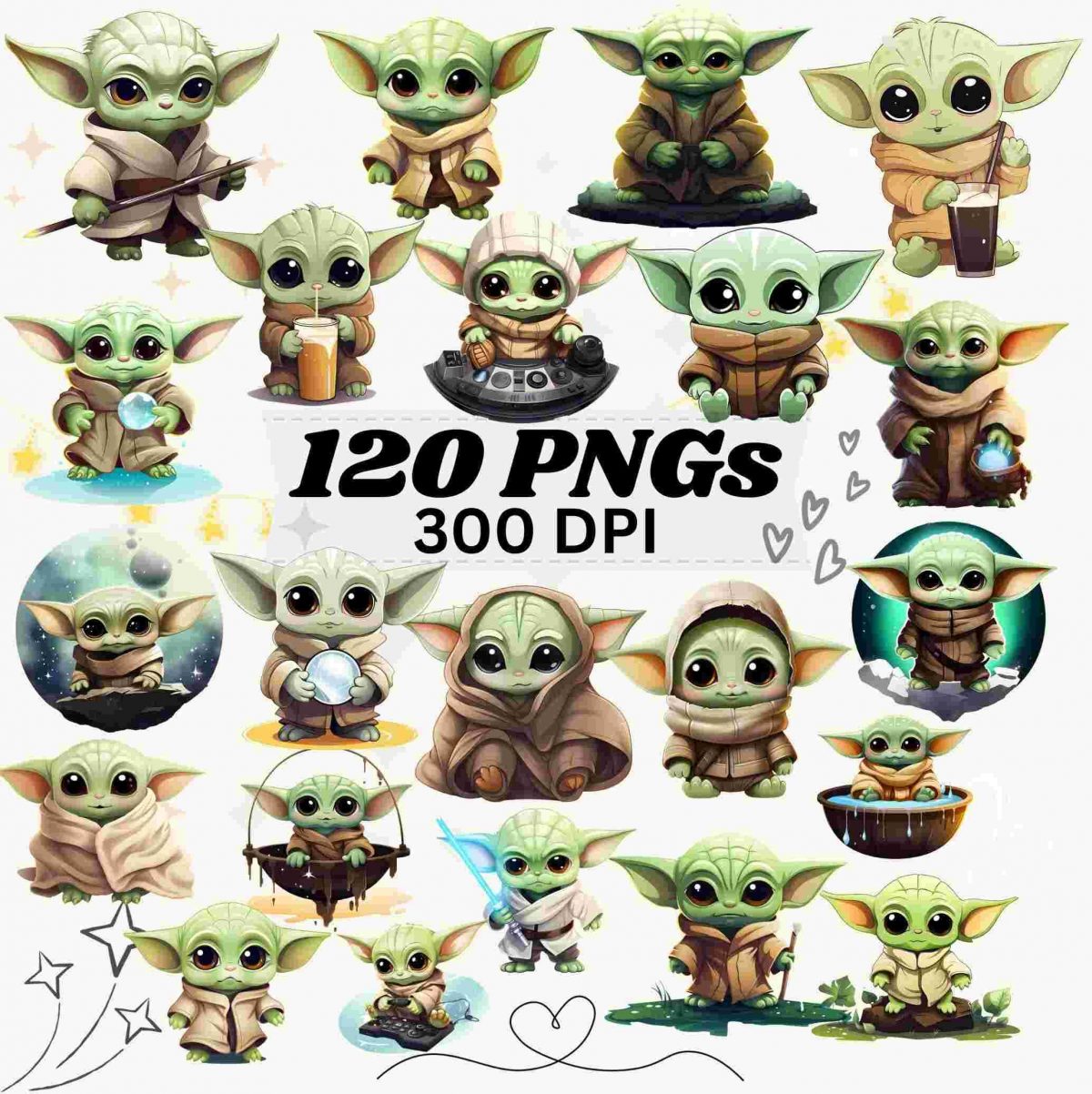 Space Wars Galaxy Baby Yoda Clipart PNG Bundle for Sticker Sublimation