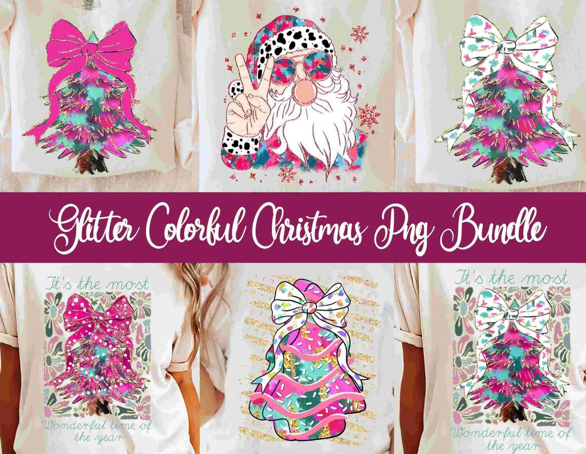 Sparkling Christmas PNG Bundle Glitter Pink Tree Reindeer Santa