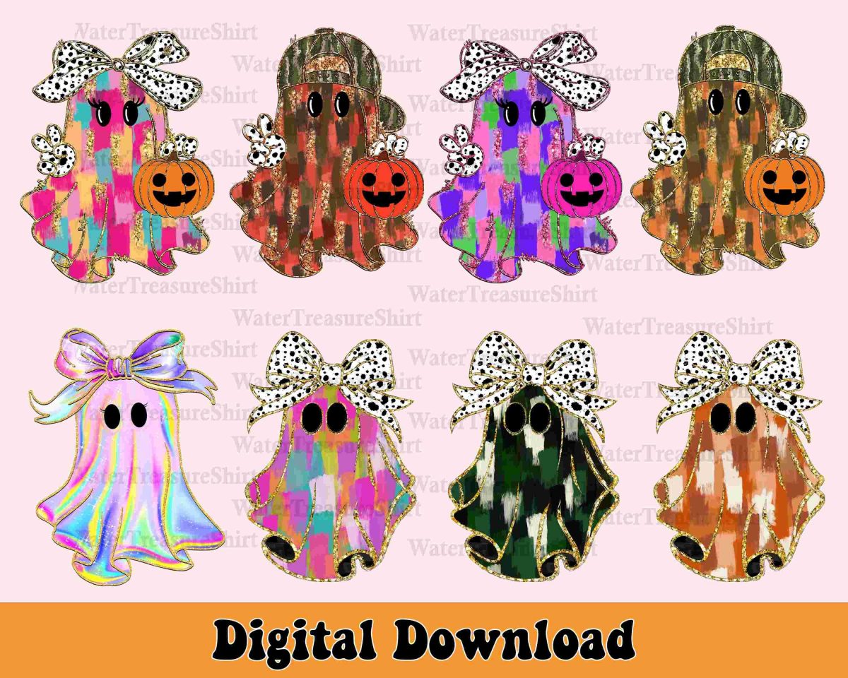 Sparkling Halloween Girls Shirt Colorful Coquette Ghost SVG Fall