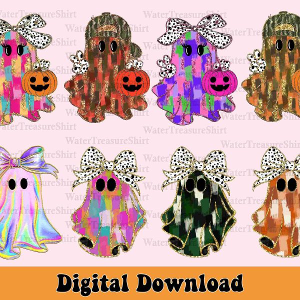 Sparkling Halloween Girls Shirt Colorful Coquette Ghost SVG Fall