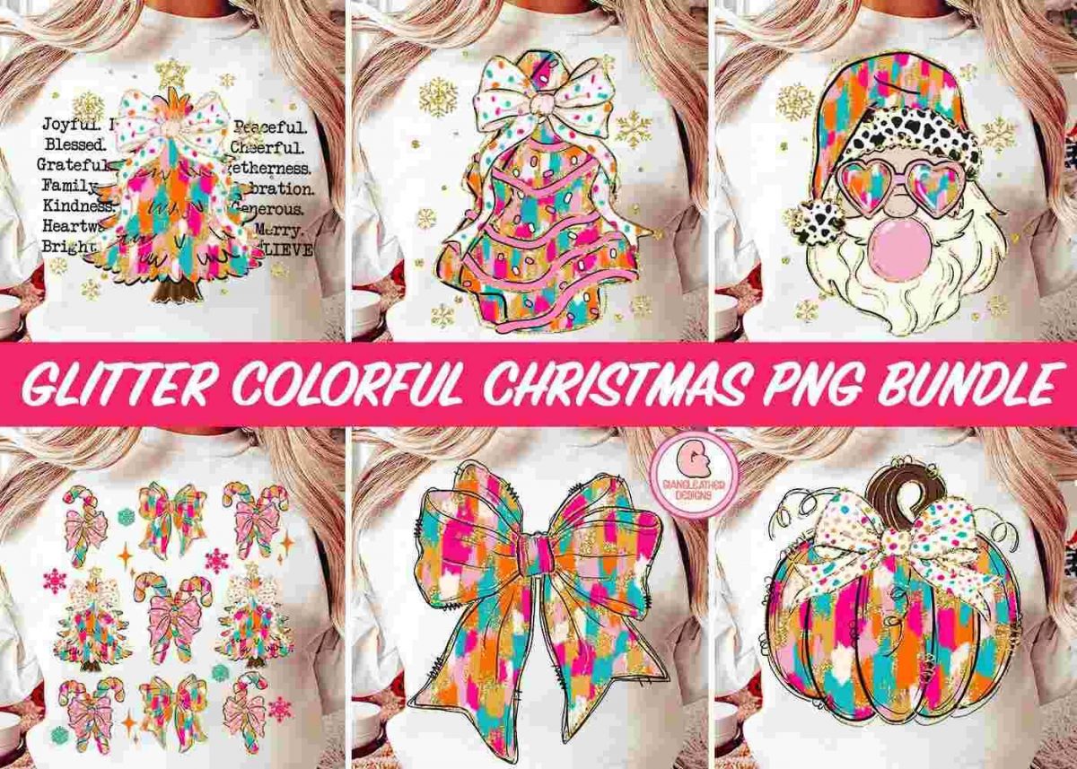 Sparkling pink Christmas PNG bundle with glitter tree cakes coquette