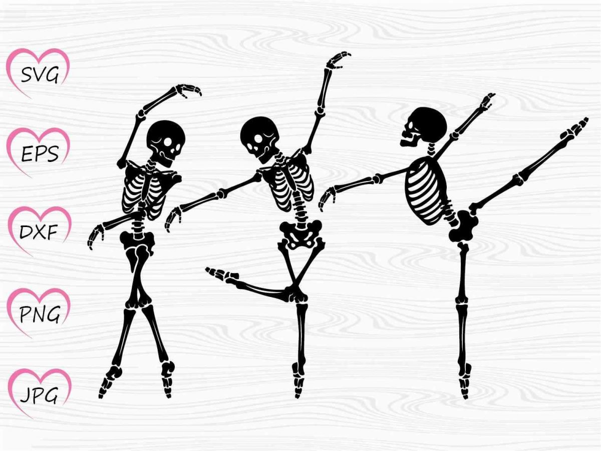 Sparkling SVG of dancing ballerina skeletons