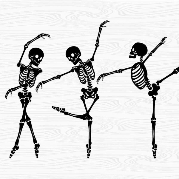 Sparkling SVG of dancing ballerina skeletons