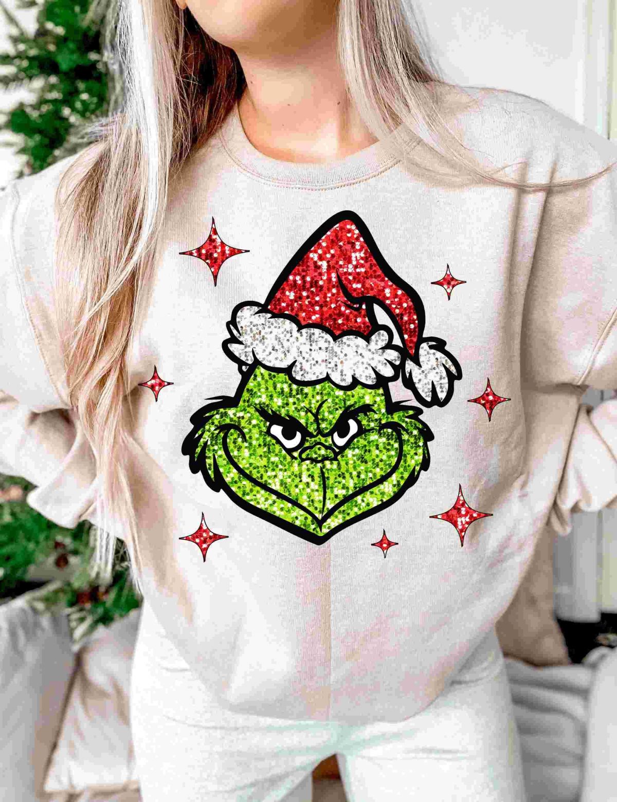 Sparkly Sequin Grinch Face PNG Happy Grinchmas PNG Luxe Stanley PNG