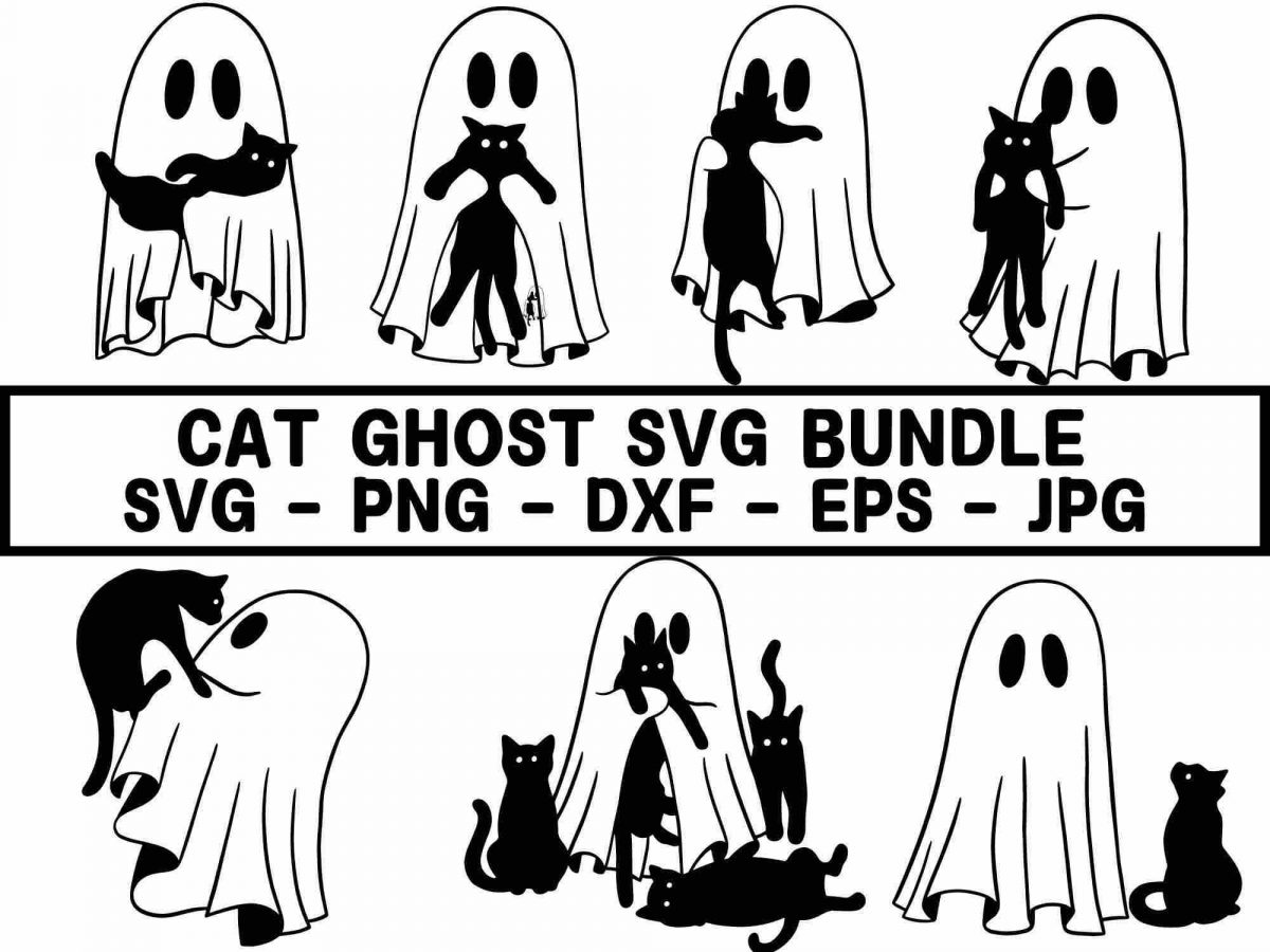 Spooky Black Cat and Ghost SVG Cute Halloween Clipart Boo Funny