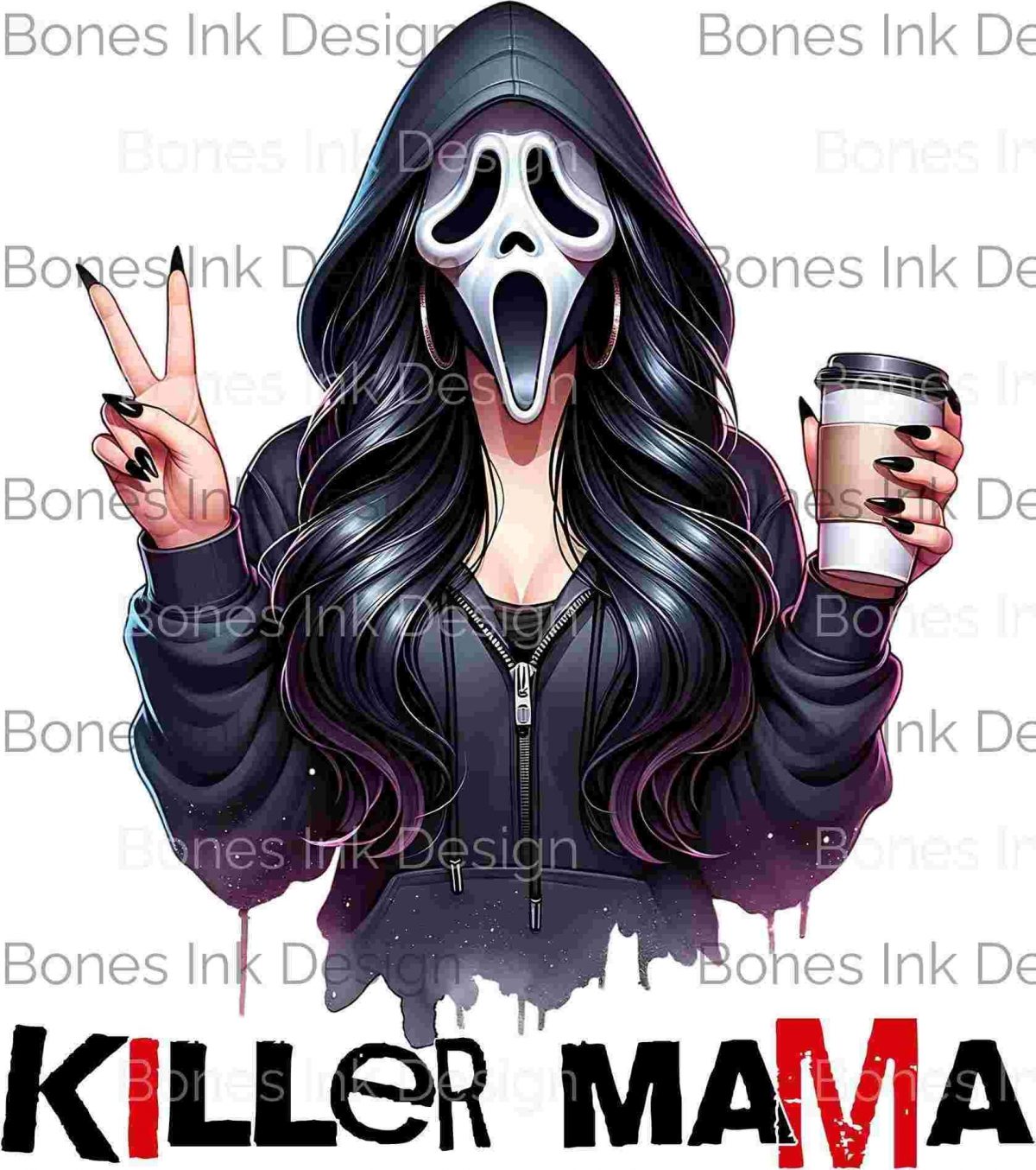 Spooky BlackHaired Mama Ghost for Halloween Vibes Coffee Lover SVG