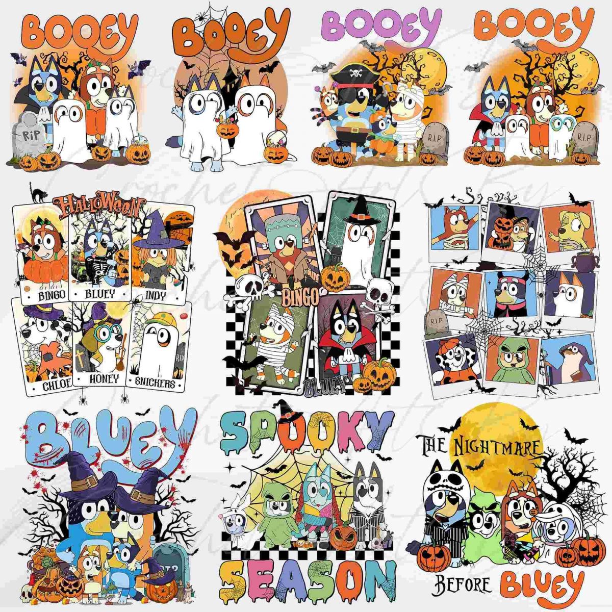 Spooky Blue Halloween Bundle Horror Funny Dog Characters PNG