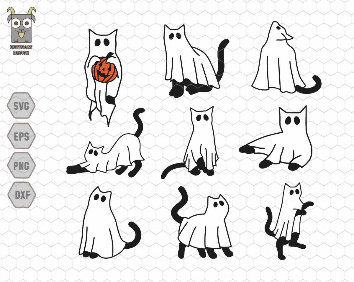 Spooky Cat Ghost SVG Bundle Feline Quotes Adorable Halloween Cats Cat