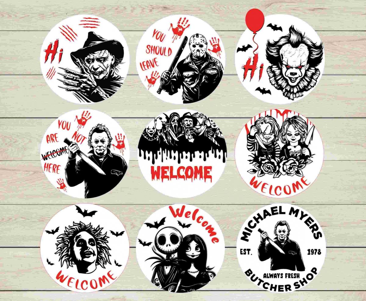 Spooky Characters Door Sign Halloween Bundle SVG