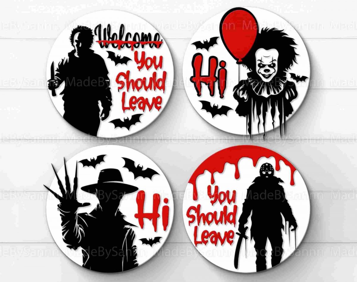 Spooky Characters Halloween Door Sign svg Halloween Welcome Sign png