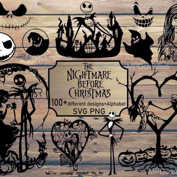 Spooky Christmas Bundle Jack Skellington Svg Png Set for Cricut