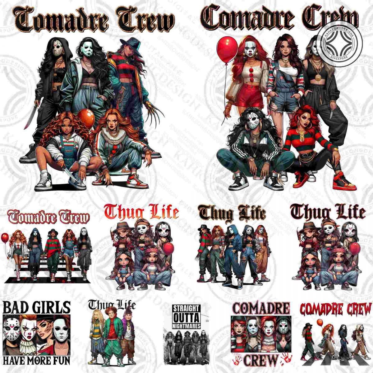 Spooky Comadre Crew Horror Movie PNG Collection for Halloween Vibes