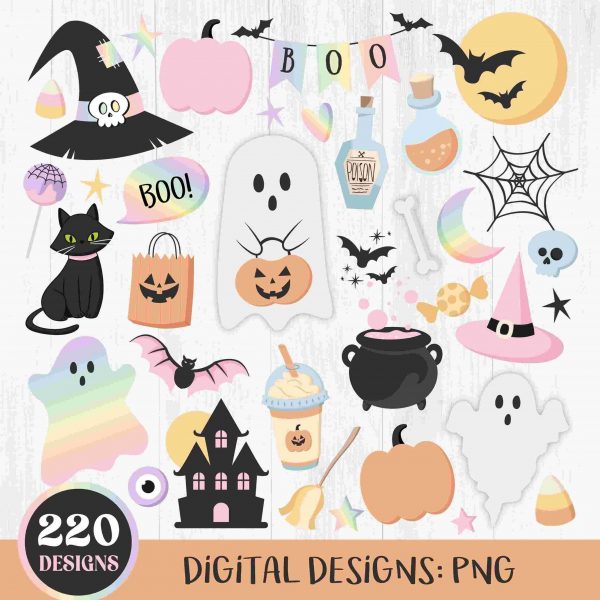 Spooky Cute Halloween Clipart Pastel Iridescent Holographic Ghosts