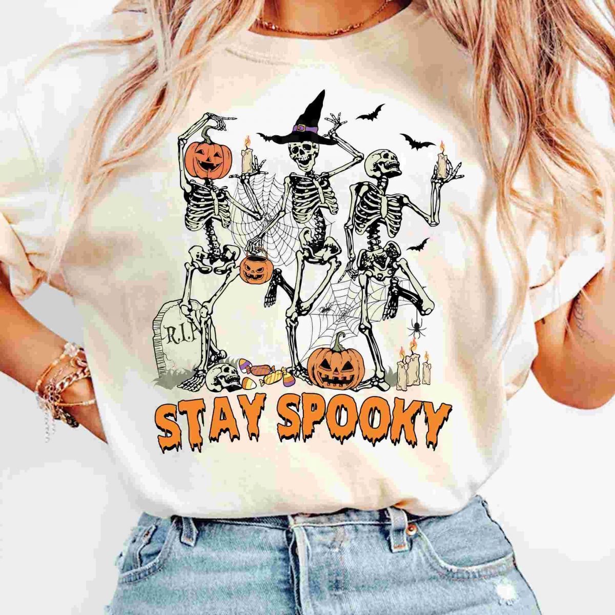 Spooky dancing skeleton png funny retro Halloween pumpkin svg