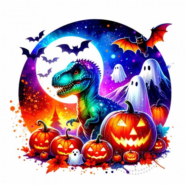 Spooky Dinosaur Halloween Watercolor Sublimation PNG Design October