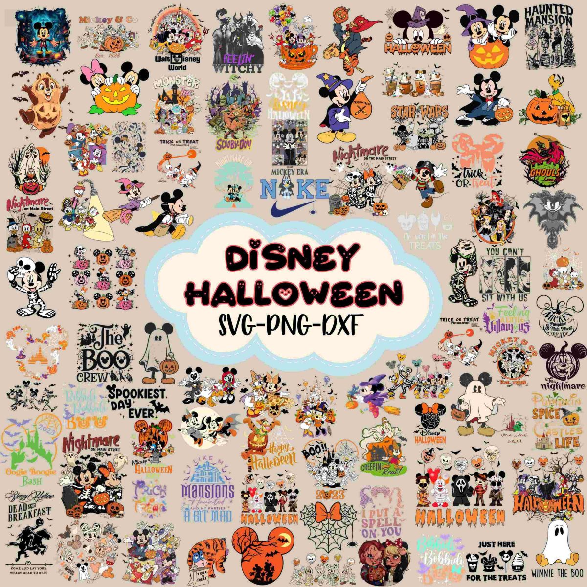 Spooky Disney Halloween Bundle 90 Designs svg png for Trick Or