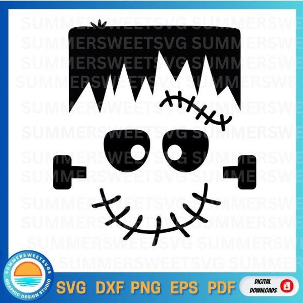 Spooky Frankenstein Face SVG Monster Silhouette SVG for October