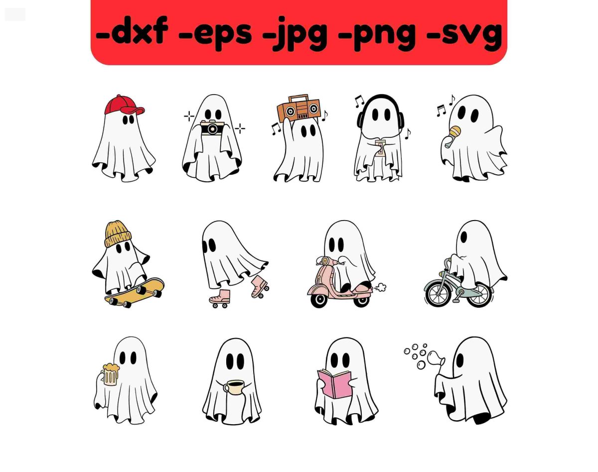 Spooky Ghost 13 svg Bundle Hat Radio Skateboard Roller Skate Mic