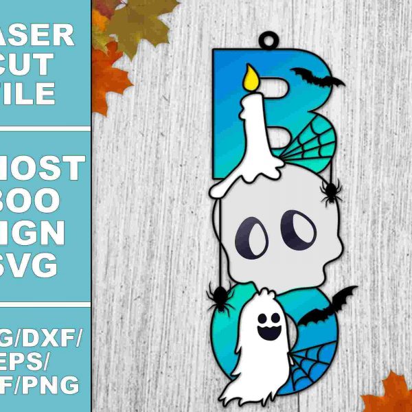 Spooky Ghost Boo Sign SVG Halloween Door Hanger Laser Cut Files