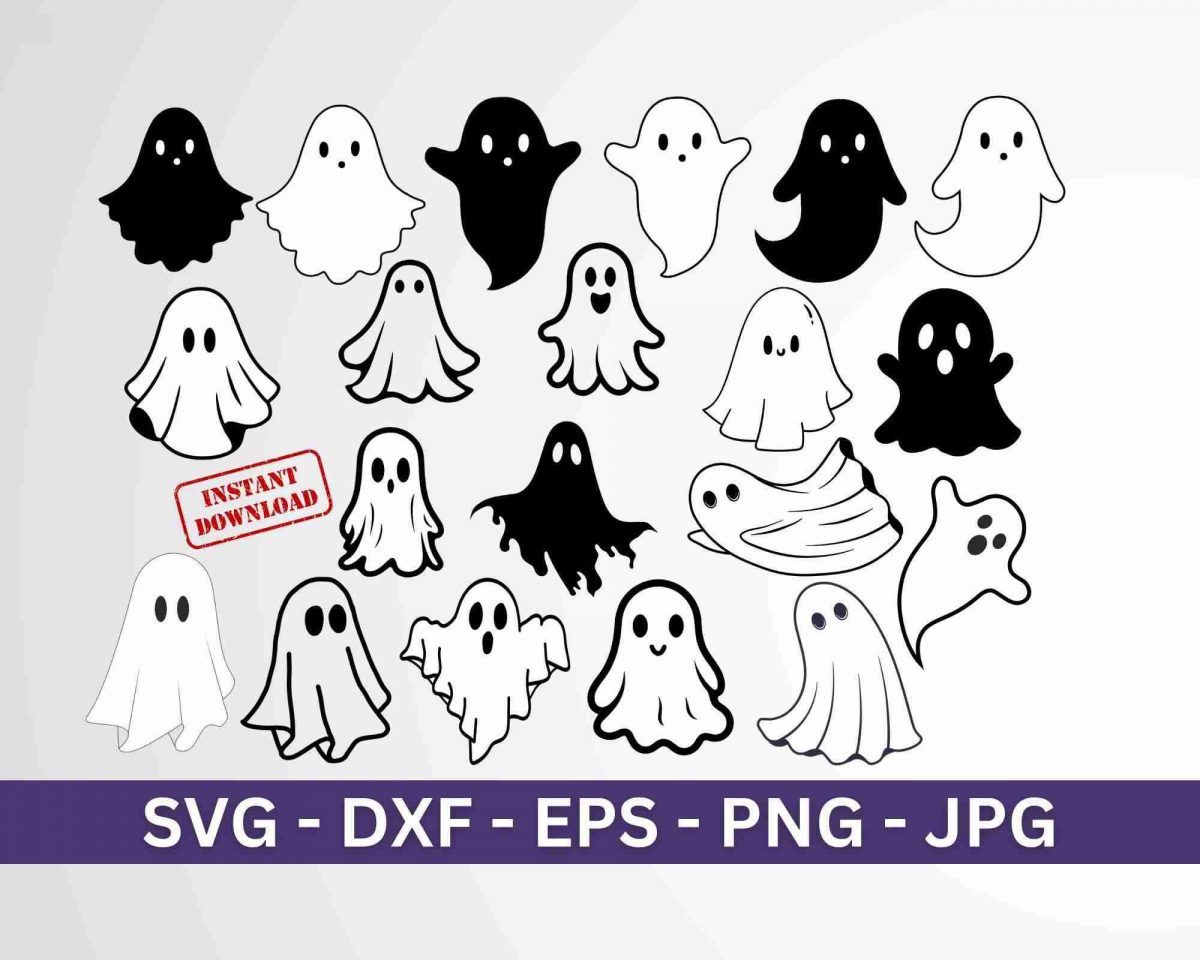 Spooky Ghost Bundle Halloween Cute Ghost Svg Clipart Instant