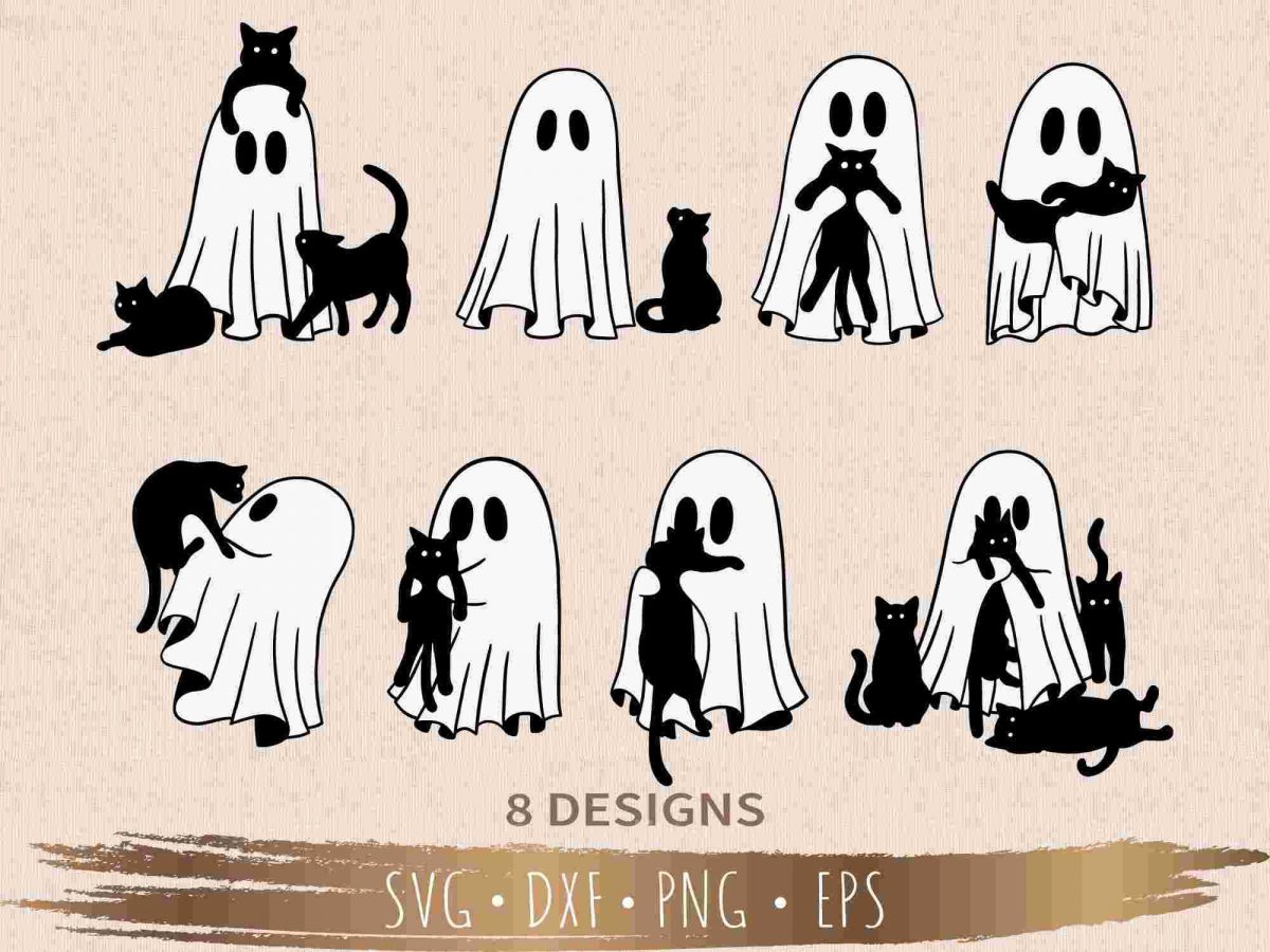 Spooky Ghost Cat SVG Pack 8 Designs for Halloween Cricut Silhouette