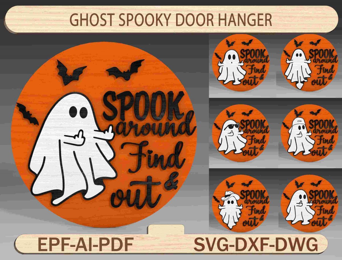 Spooky Ghost Halloween Door Sign Svg Haunting Halloween Hanger Svg