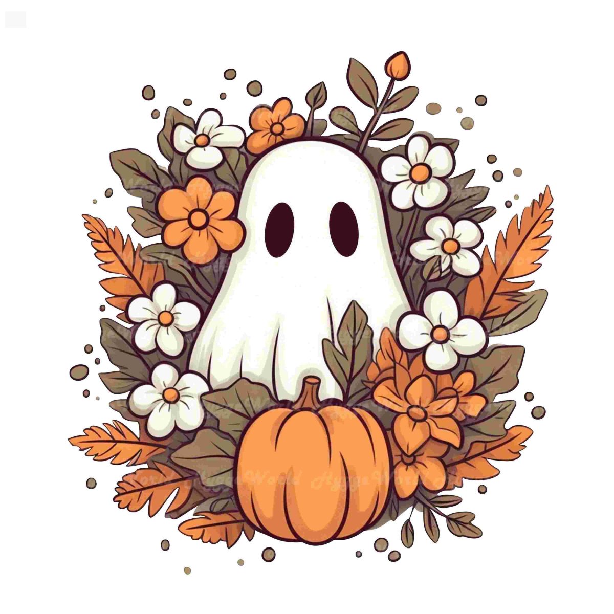 Spooky Ghost Pumpkin SVG Halloween Sublimation Design Fall Florals