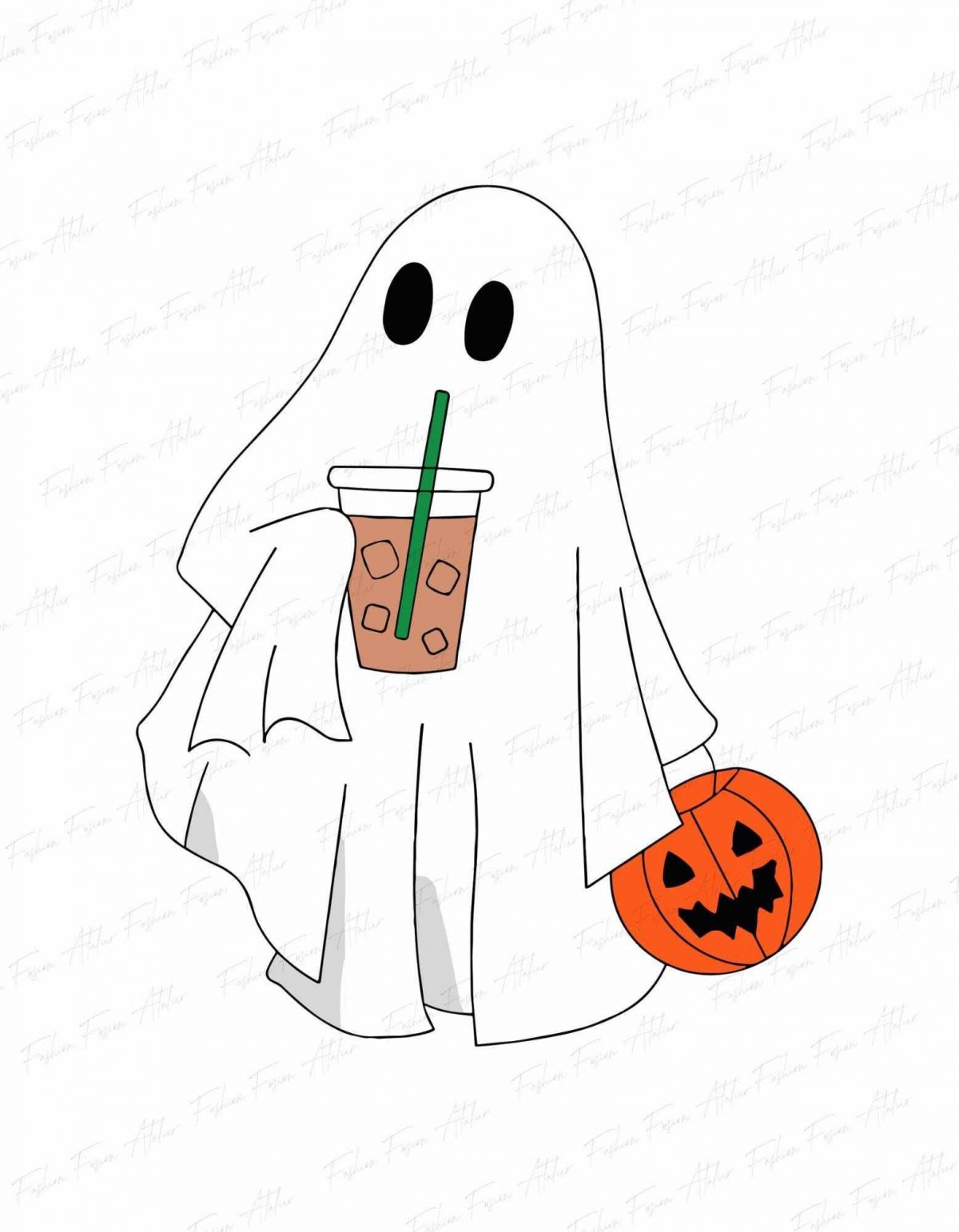 Spooky Ghost Sippin Coffee SVG Ghostly Ice Coffee PNG Halloween Ghost