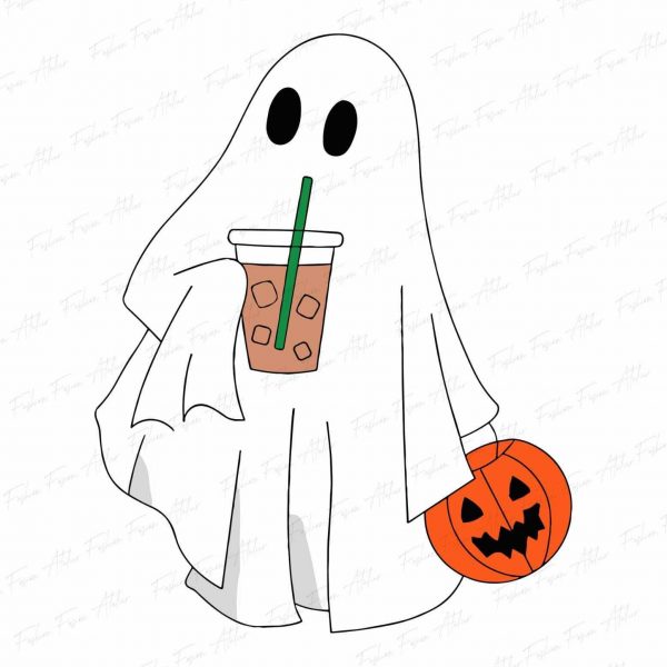 Spooky Ghost Sippin Coffee SVG Ghostly Ice Coffee PNG Halloween Ghost