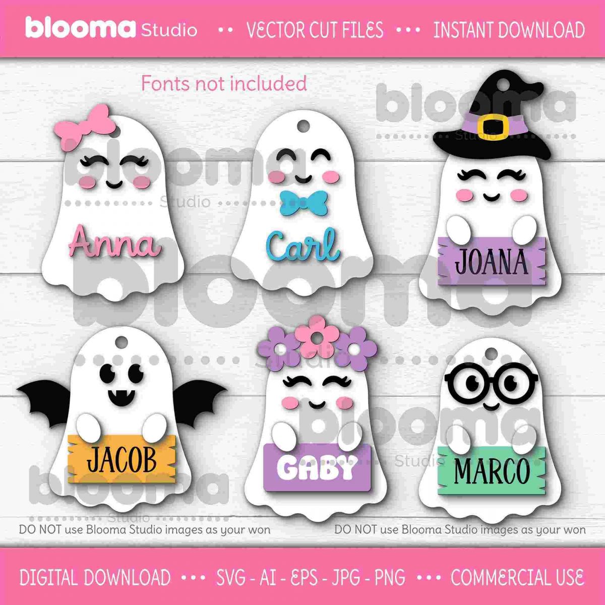 Spooky Ghost SVG Bundle Halloween Bag Name Tags Laser Files