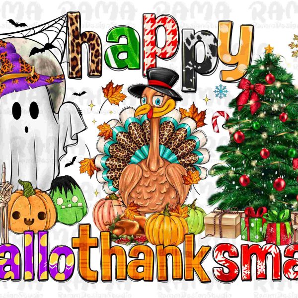 Spooky Ghost Turkey Tree SVG Festive Hallothanksmas PNG Holiday