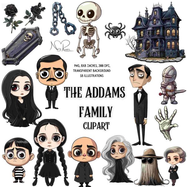 Spooky Gothic Addams Family SVG PNG Sticker Clip Art for Halloween