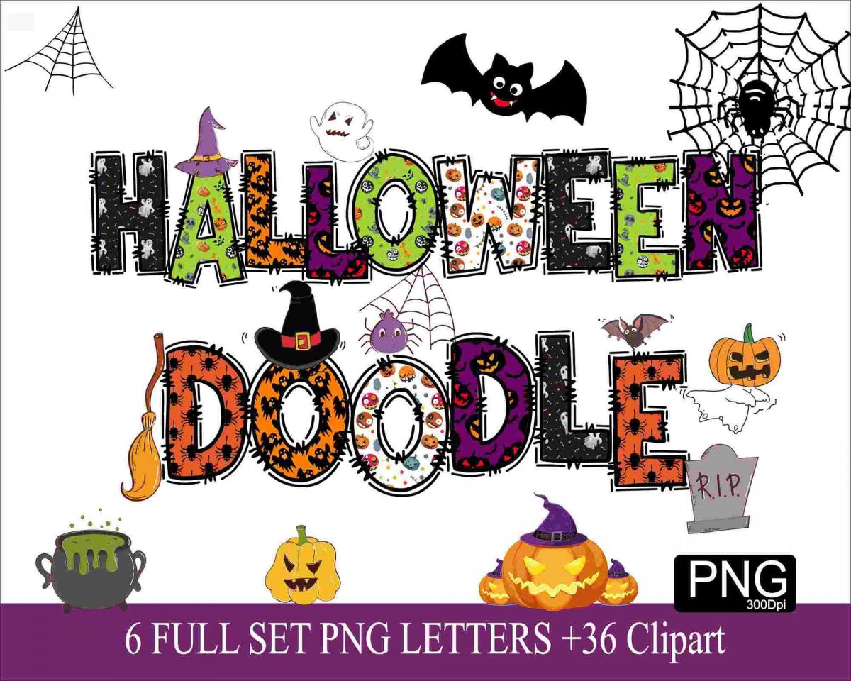 Spooky Halloween Alphabet Bundle Day Font SVG PNG Letters Doodle Set