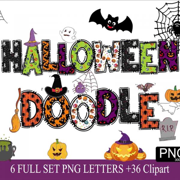 Spooky Halloween Alphabet Bundle Day Font SVG PNG Letters Doodle Set