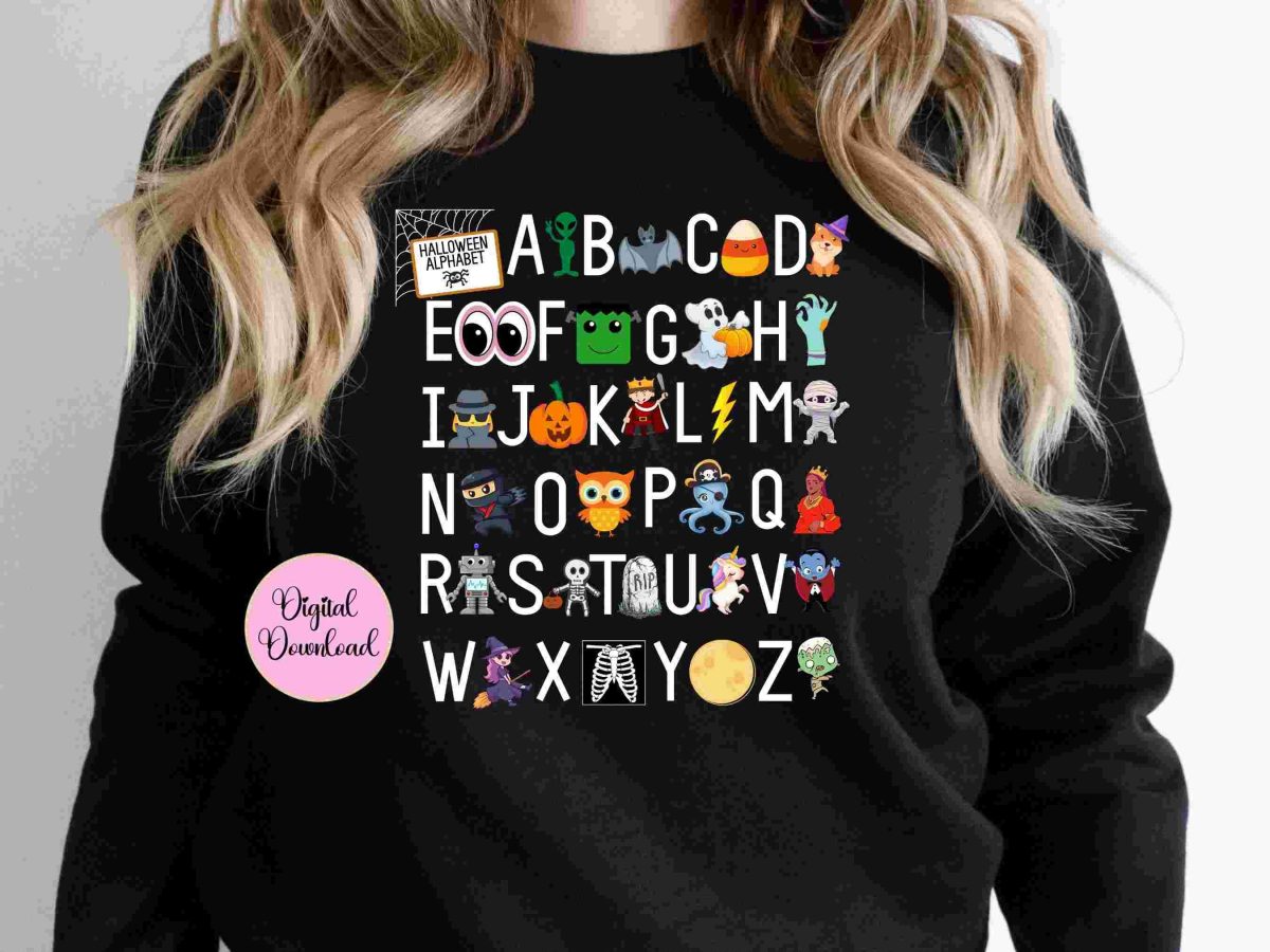 Spooky Halloween Alphabet PNG for Teacher Fall Shirt in White Letters