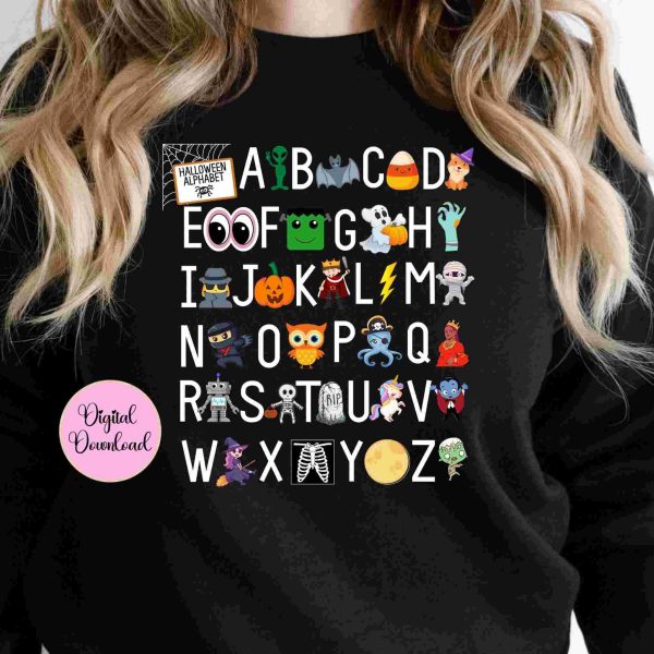 Spooky Halloween Alphabet PNG for Teacher Fall Shirt in White Letters