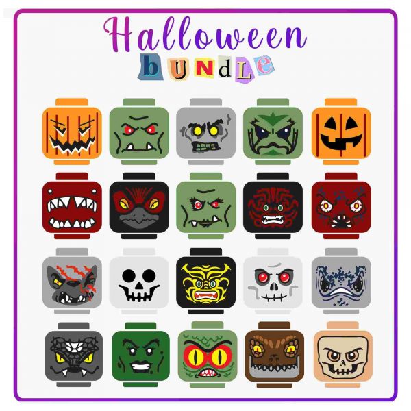 Spooky Halloween Brick Faces Svg Png Bundle for Cricut Silhouette