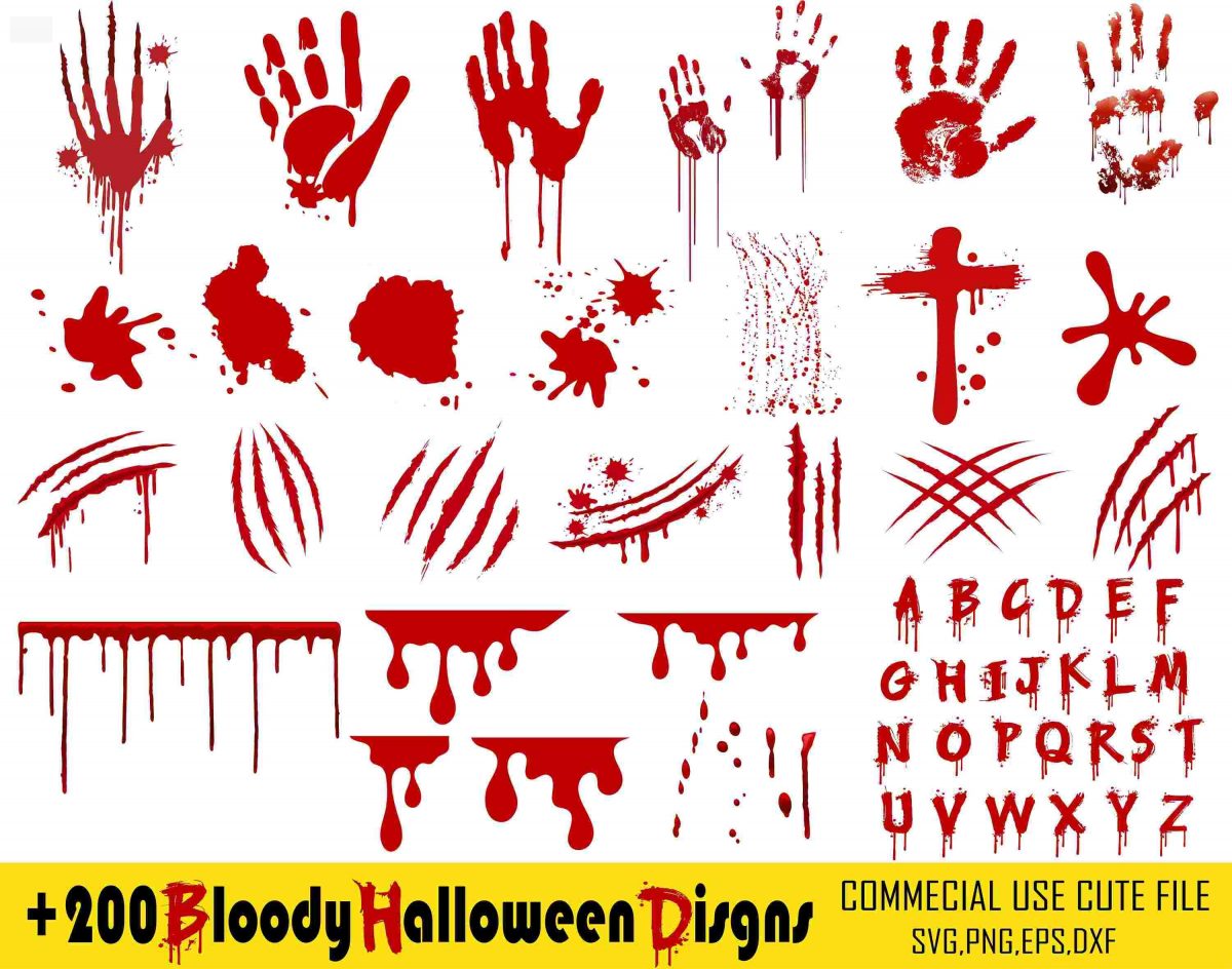 Spooky Halloween Bundle Blood Drips Splatter svg Bloody Font svg