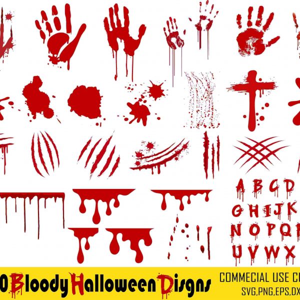 Spooky Halloween Bundle Blood Drips Splatter svg Bloody Font svg