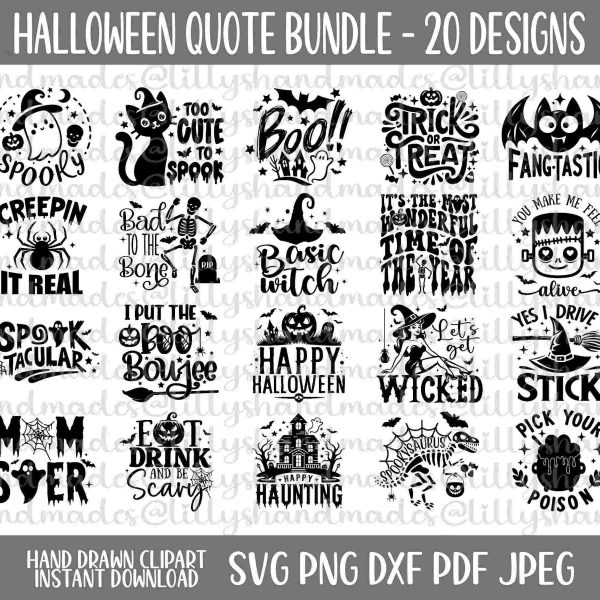 Spooky Halloween Bundle Cat Quote Ghost Boo Trick or Treat Shirt SVGs