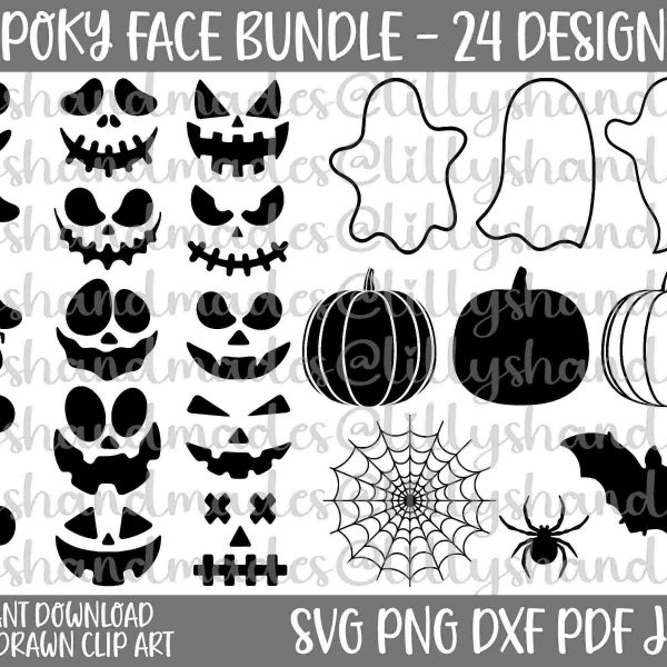 Spooky Halloween Bundle Pumpkin Ghost Spider Web Bat SVG