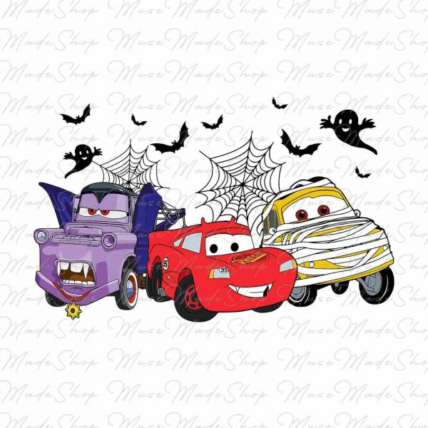 Spooky Halloween Cars Cartoons in Retro Style with Png Svg