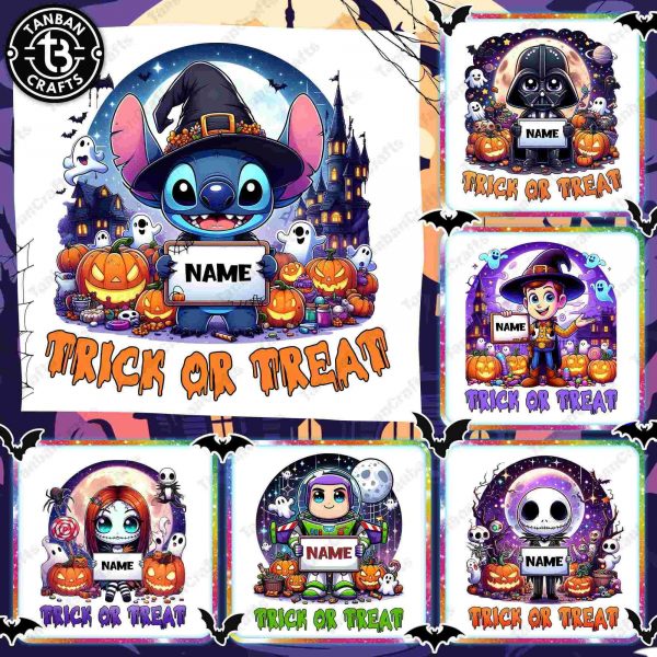 Spooky Halloween Cartoon Bundle Custom Kid Name Trick Or Treat Bag