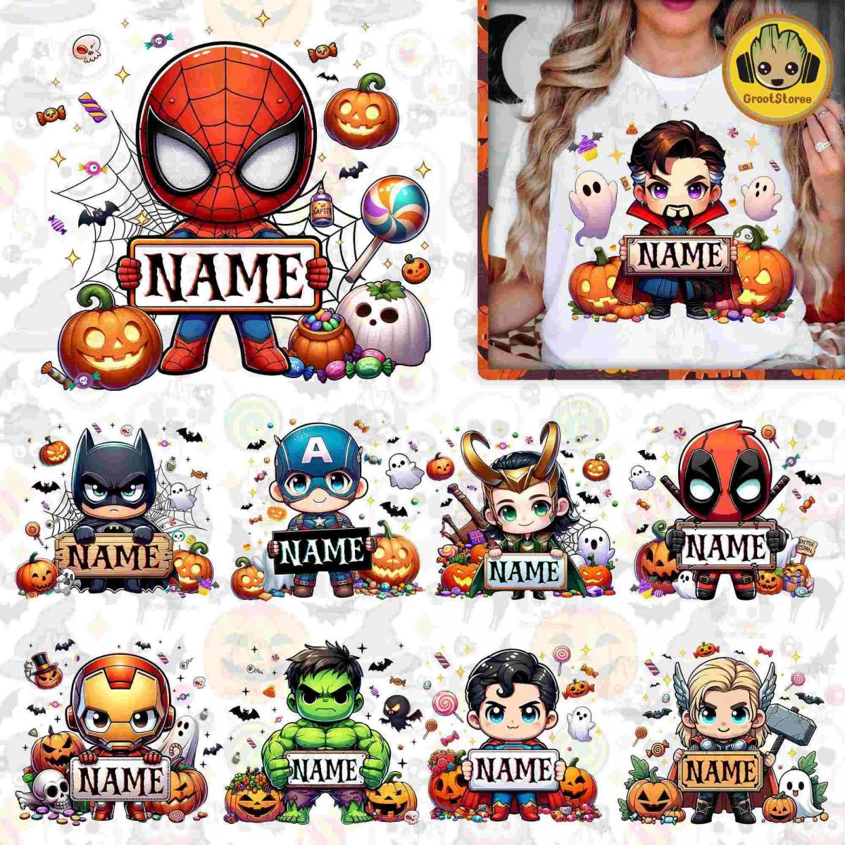 Spooky Halloween Cartoon Custom PNG Bundle for Kids Killer Superhero