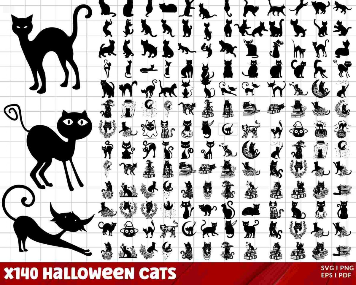 Spooky Halloween Cat Bundle SVG and PNG Clipart for Cricut