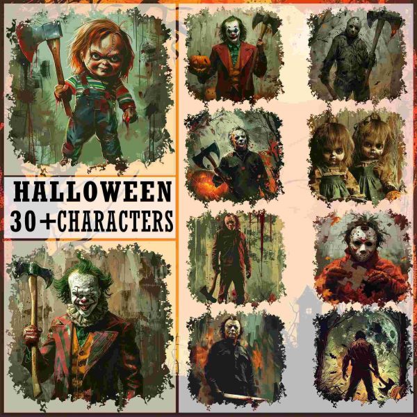 Spooky Halloween Character Png Bundle Horror Movie Friends Digital