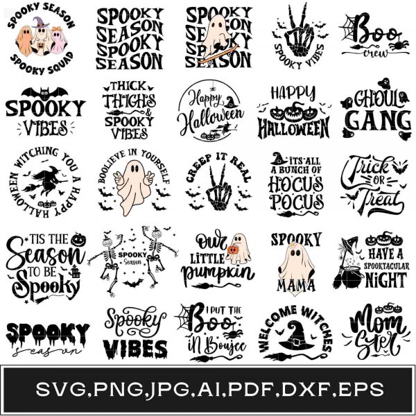 Spooky Halloween Clipart Bundle Witch Ghost Fall SVG PNG Files