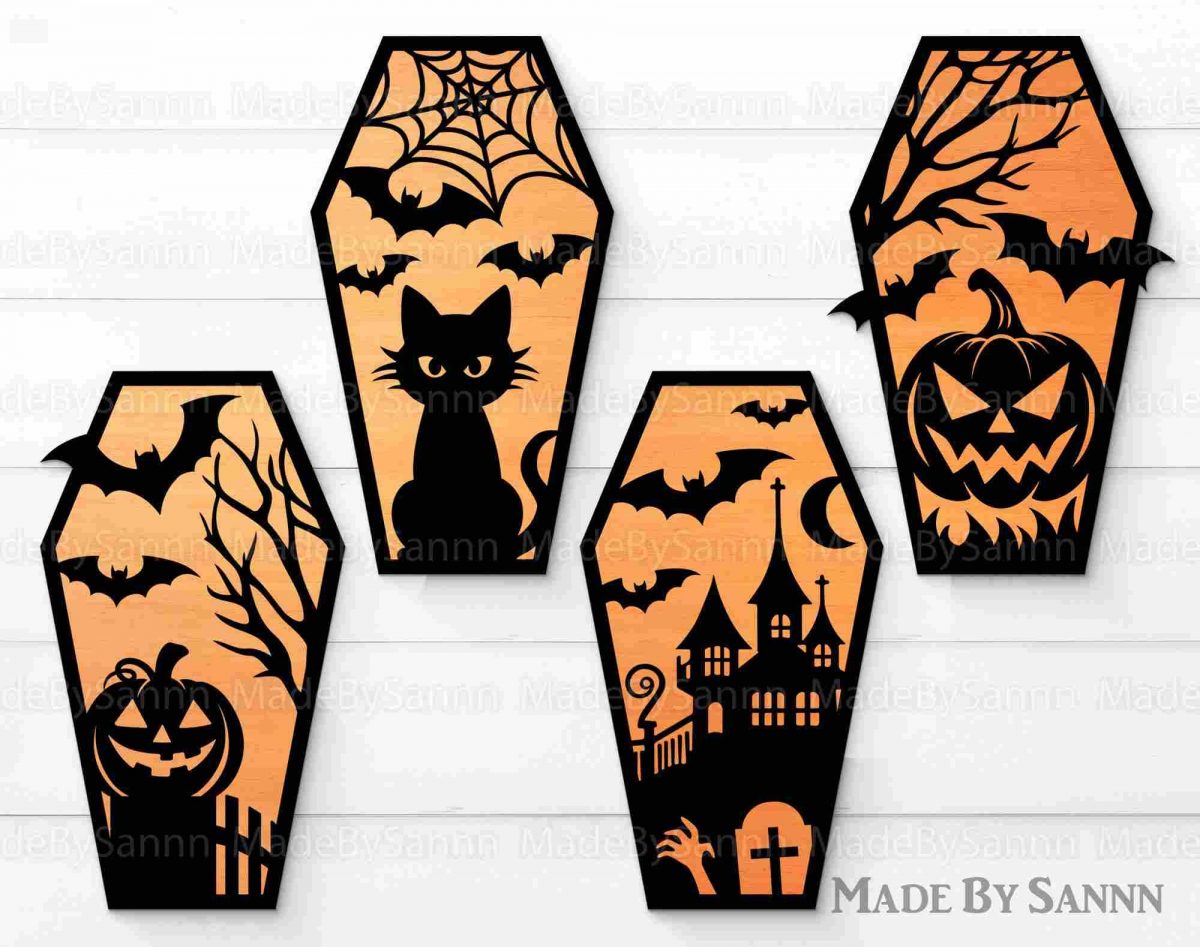 Spooky Halloween Coffin Svg Bundle Pumpkin Black Cat Spooky House